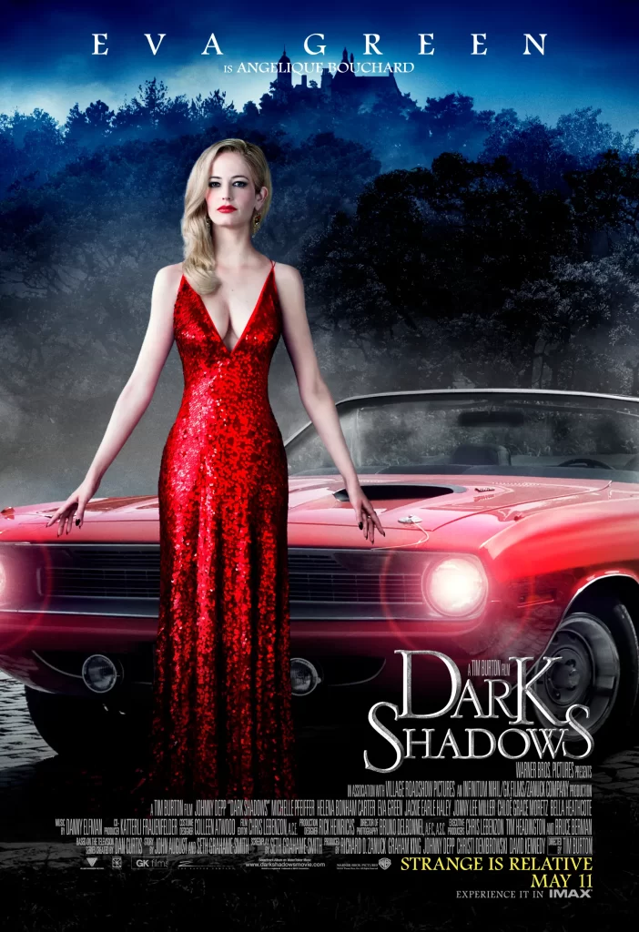 Dark Shadows movie poster with Eva Green as Angelique in glam fashion