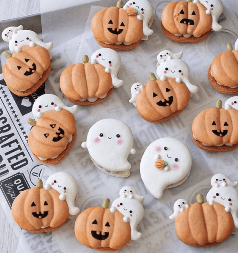 halloween home decor ideas ghost and pumpkin macarons